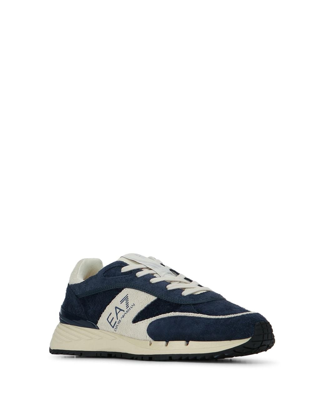 EA7 Blue E. A. Split Leather Low-Top Sneaker With Rubber Sole for men
