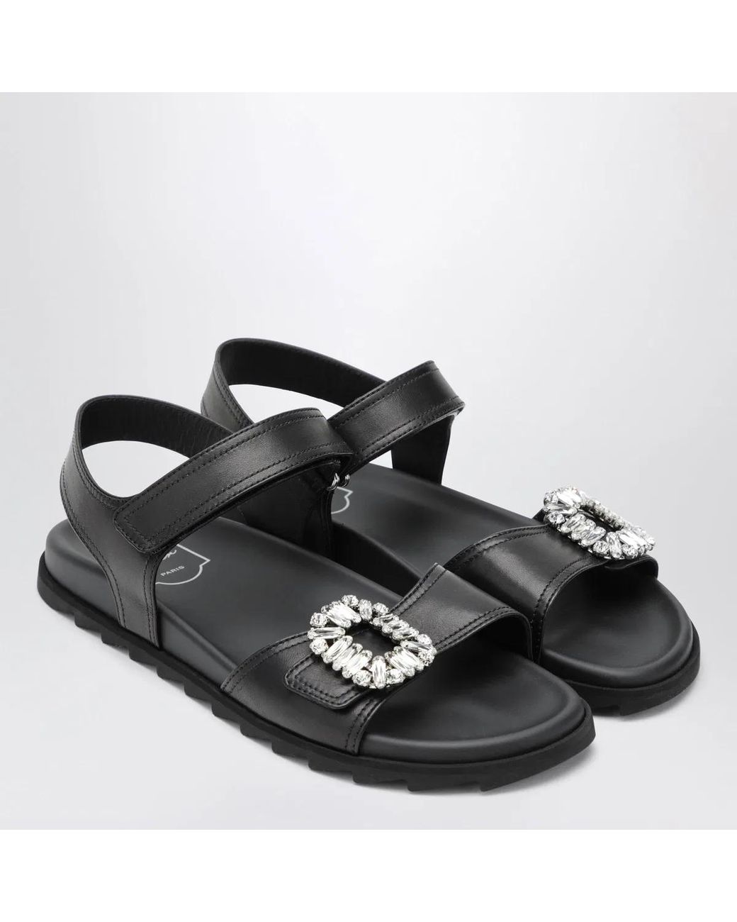 Roger Vivier Black Leather Sandals With Crystal Buckle