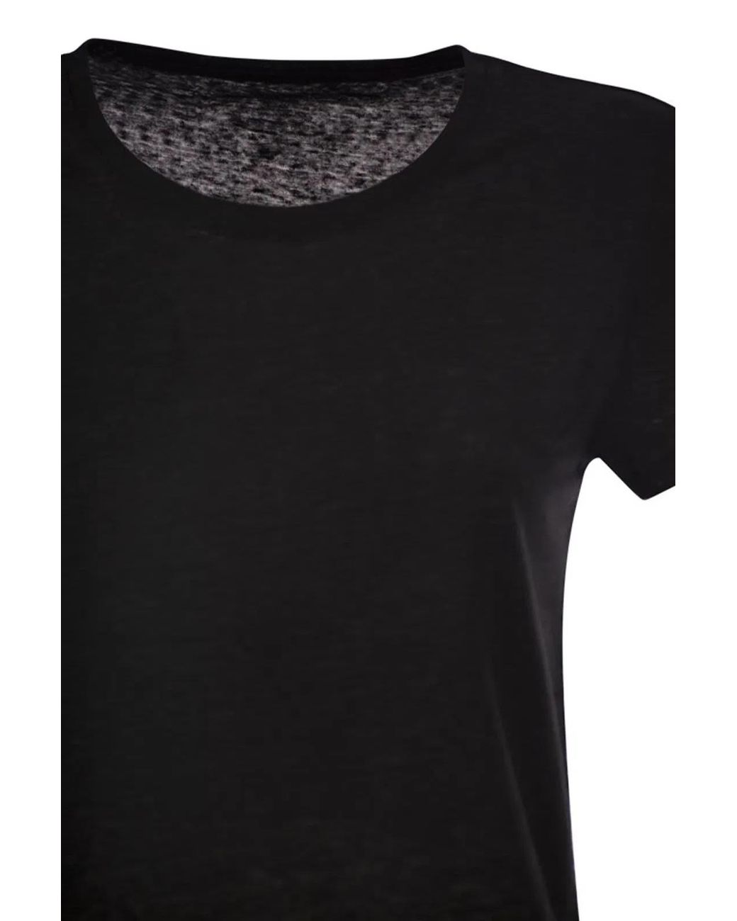 Majestic Black Stretch Linen T-Shirt With Round Neckline