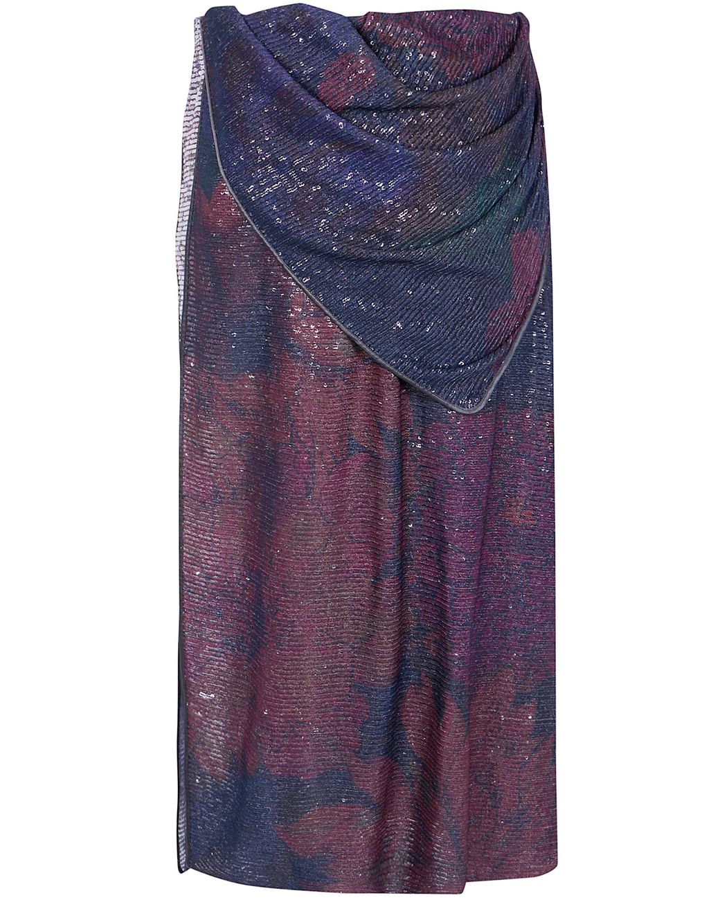 Maison Margiela Blue Burgundy Sequins Draped Maxi Skirt