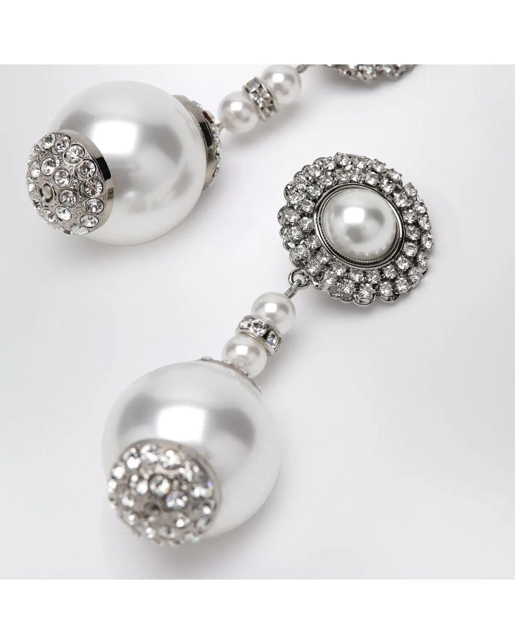 Alessandra Rich Metallic Silvertone Clip Earrings With Pearl And Crystal Pendant
