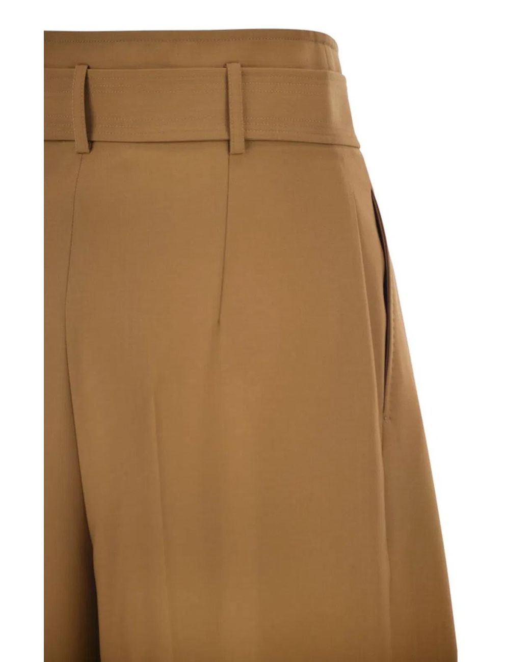Max Mara Natural Mstserio – Wide-Leg Pure Wool Trousers With Belt
