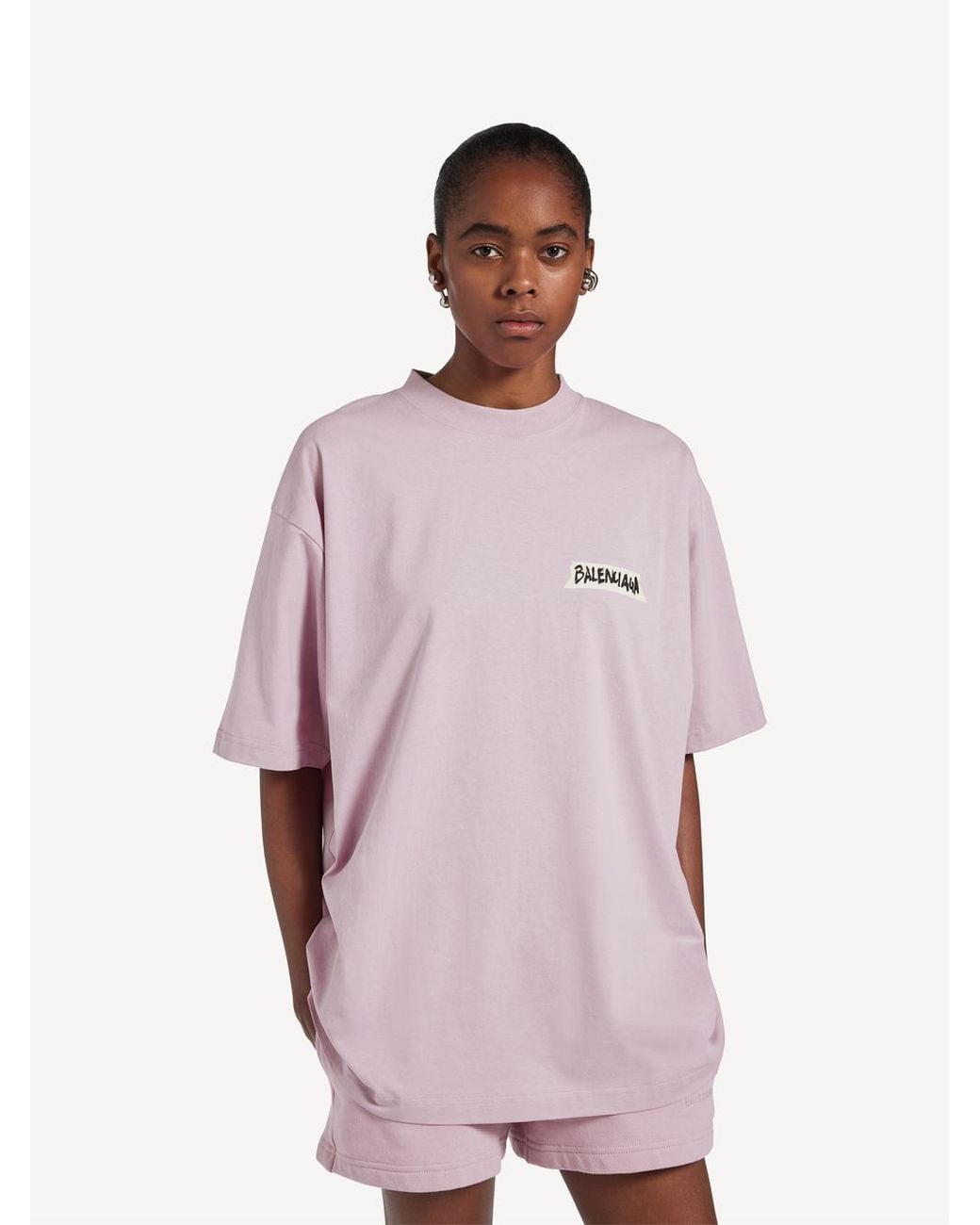 Balenciaga Pink T-Shirt Masking Tape Vestibilità Media