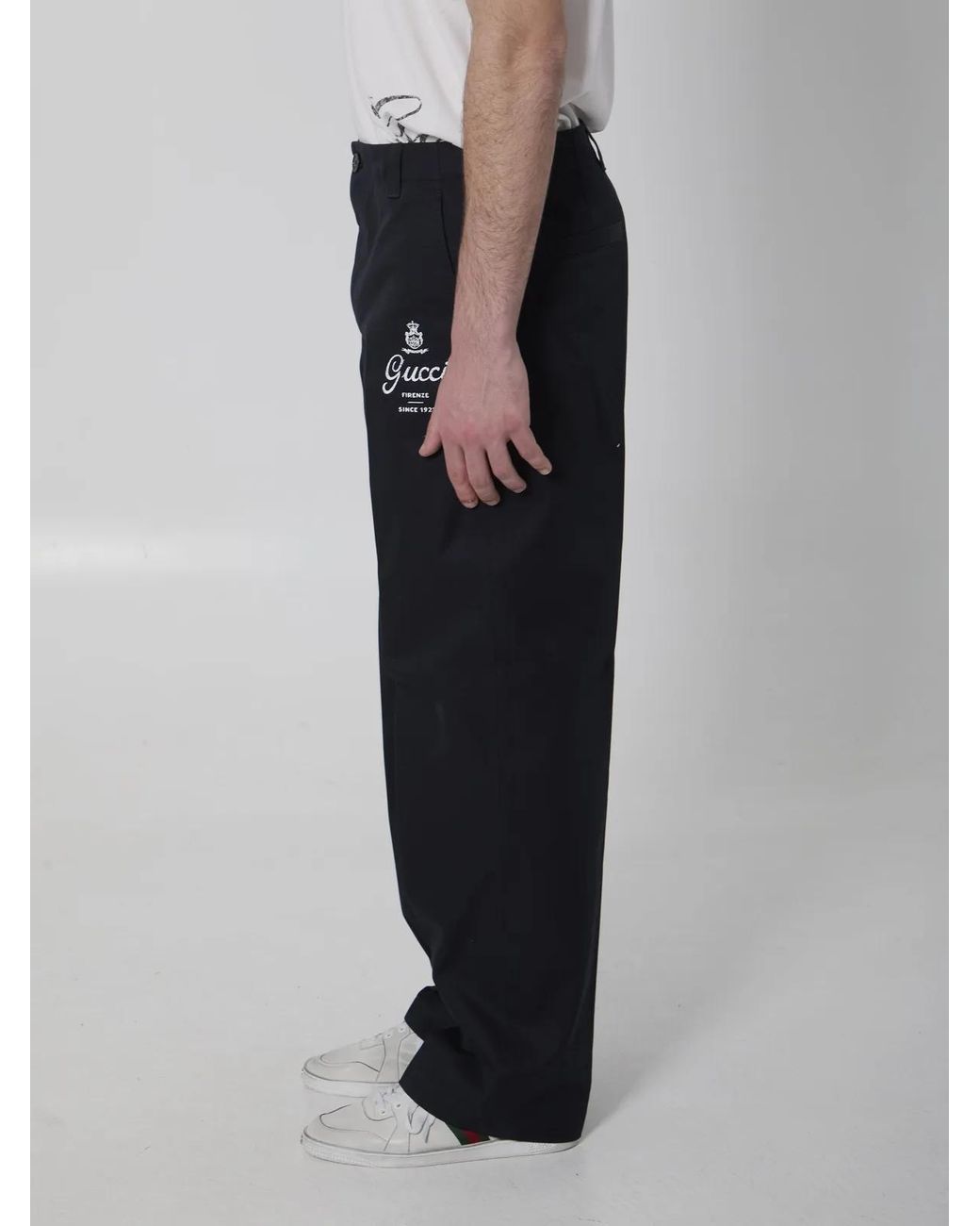 Gucci Black Printed Cotton Twill Pants for men