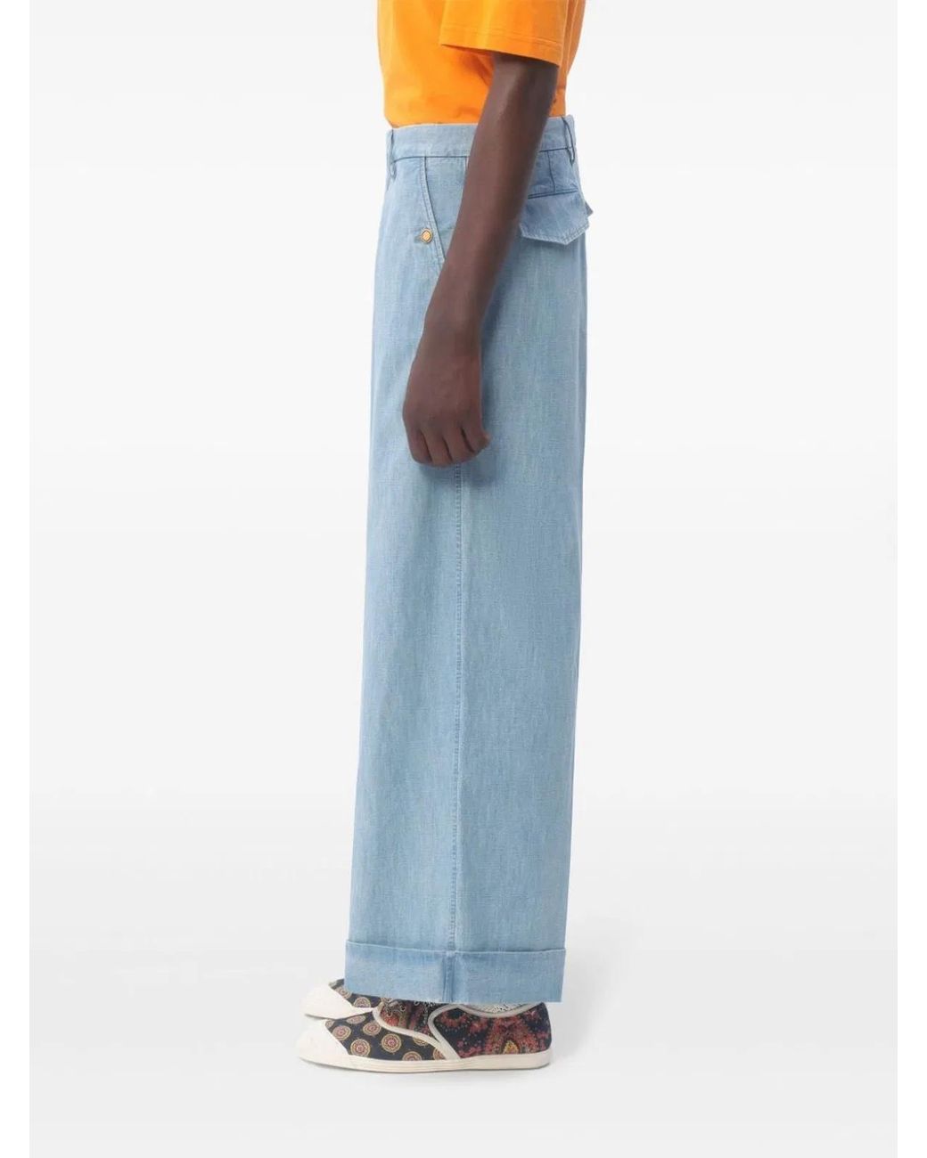 Valentino Blue Wide Jeans With Cuff for men