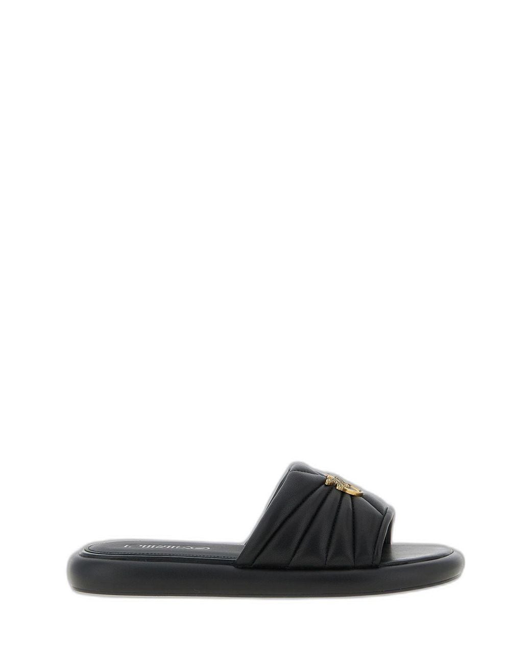 Pinko Black Love Birds Nappa Leather Slides
