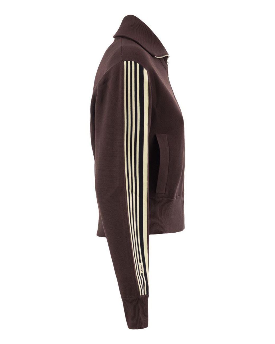 Autry Brown Track Jacket With Zip And Contrast Stripes