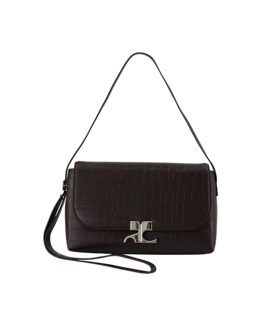 Courreges Black Courregès Croc Icotype Shoulder Bag