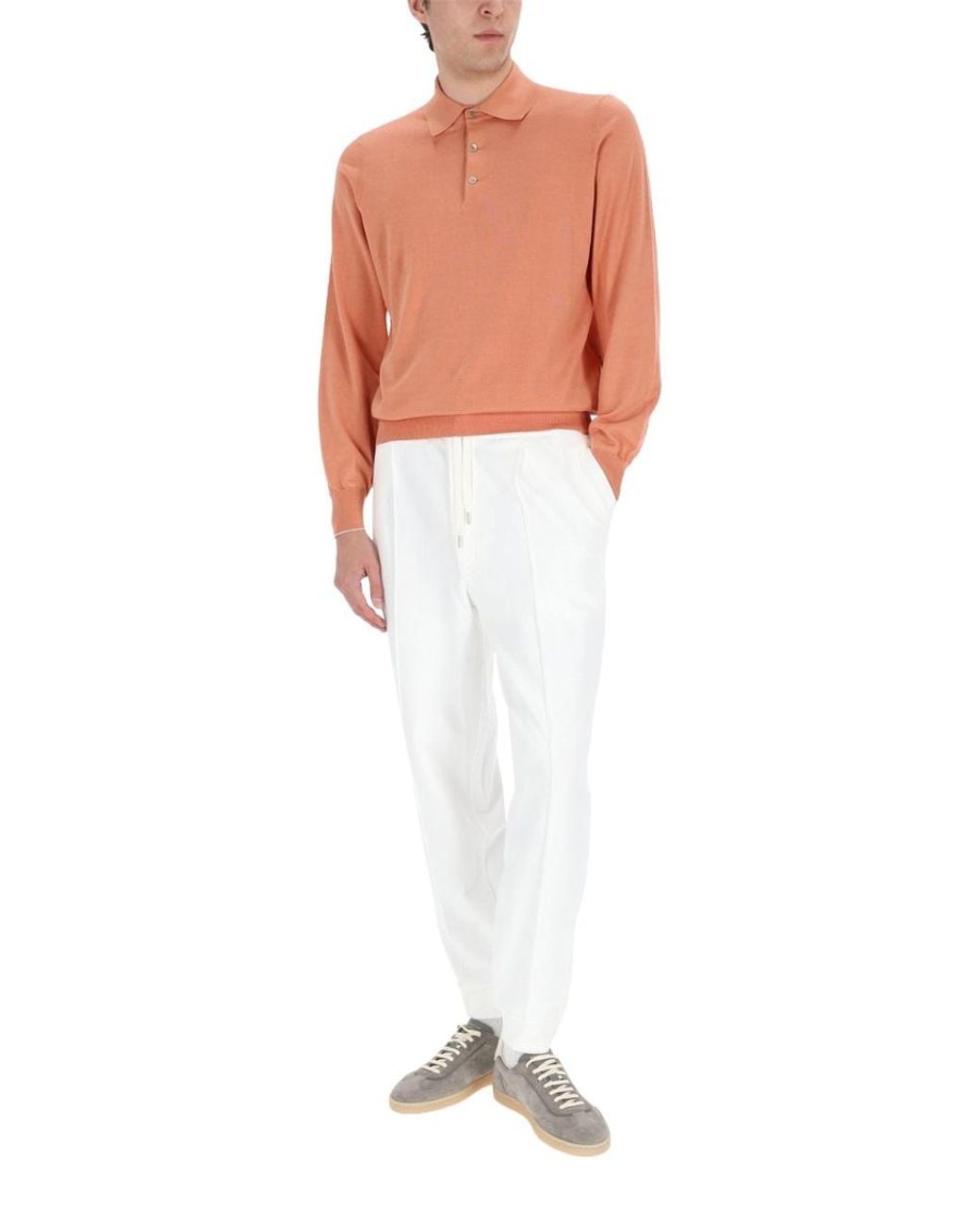 Brunello Cucinelli Orange Cotton Knit Polo Shirt for men
