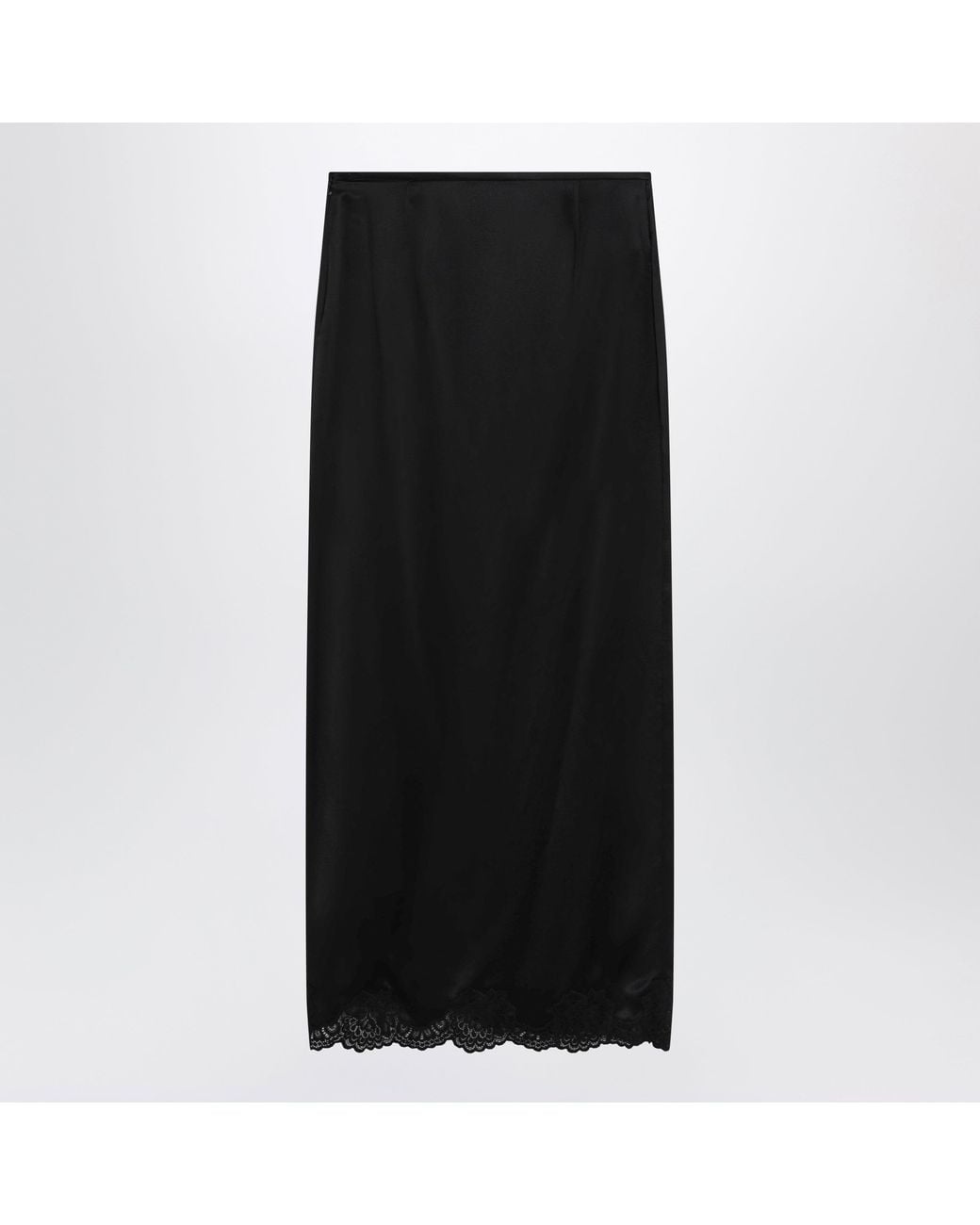 Valentino Black Long Crepe Satin Skirt With Lace