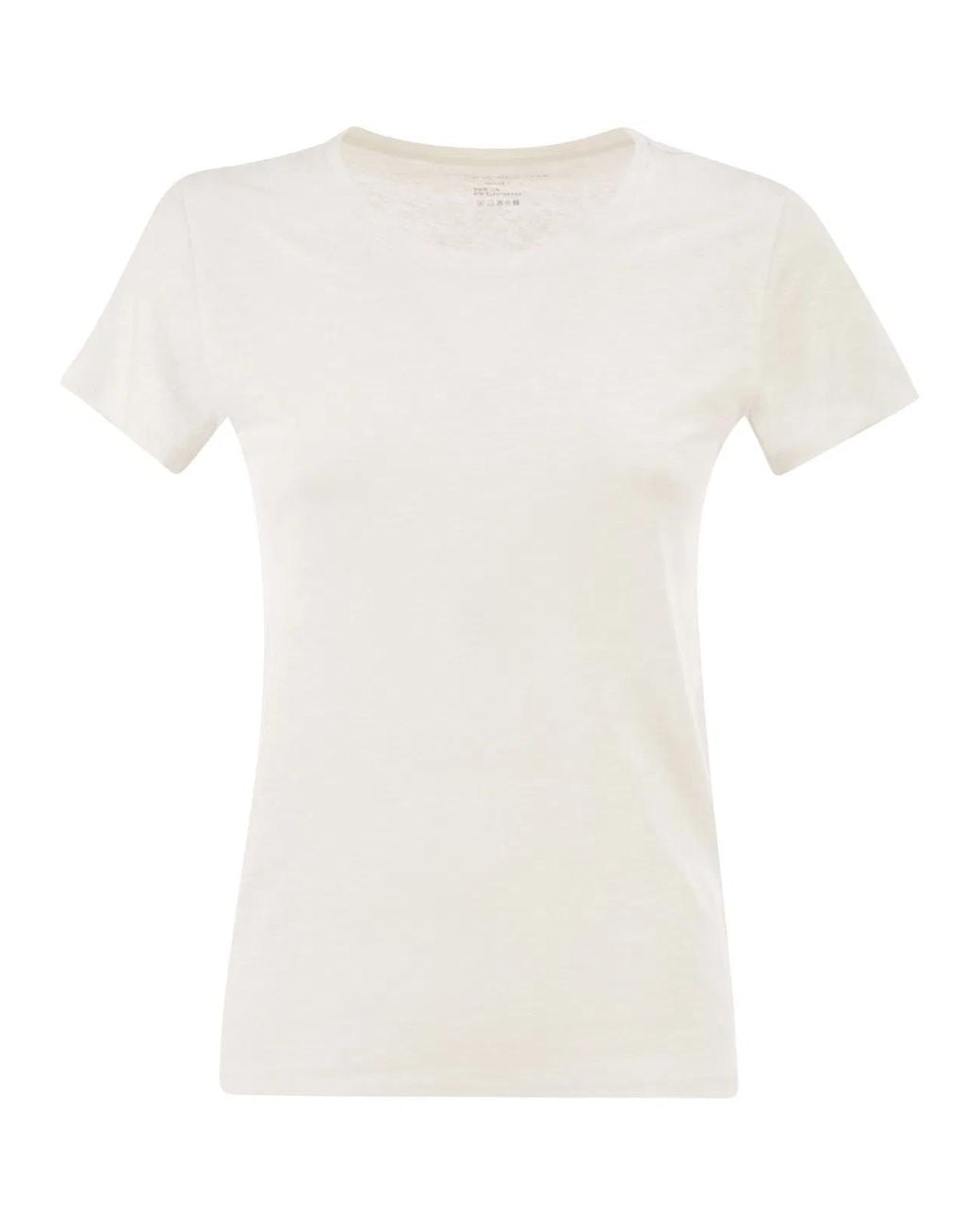 Majestic White Stretch Linen T-Shirt With Round Neckline