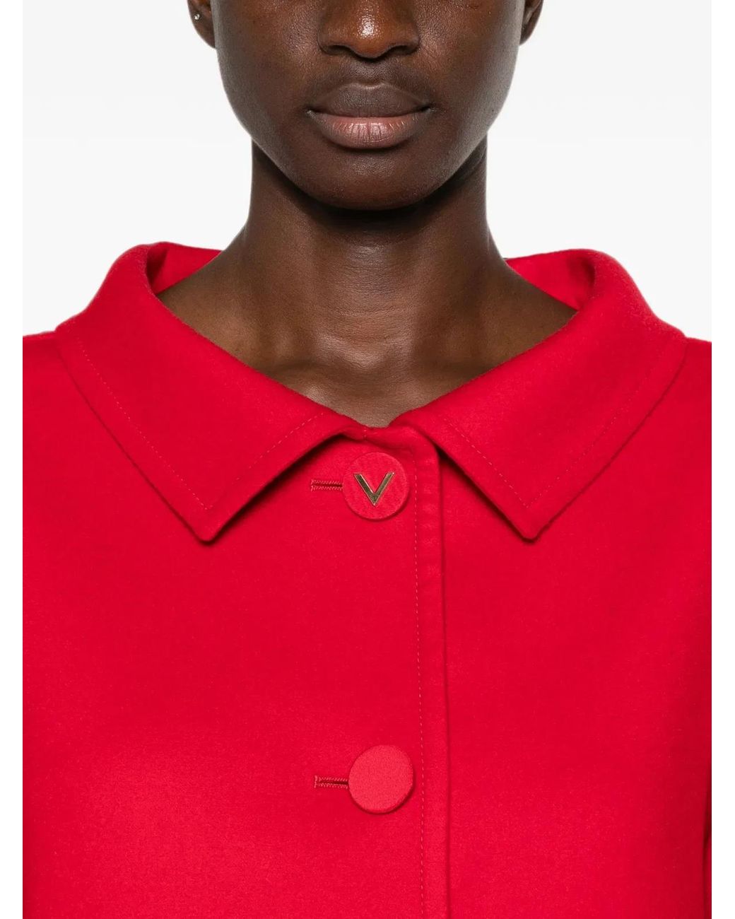 Valentino Red Long Wool And Cashmere Coat