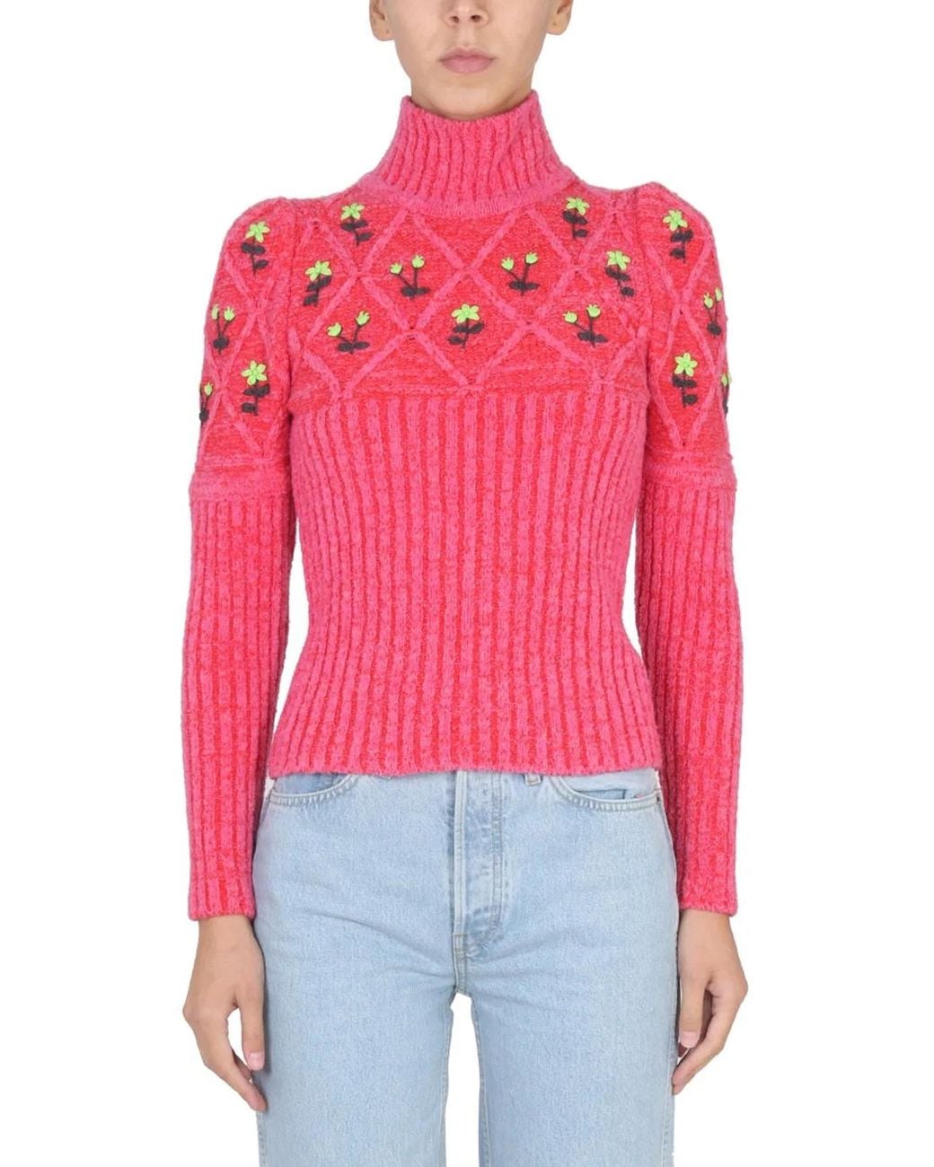 Cormio Red Jersey With Floral Embroidery