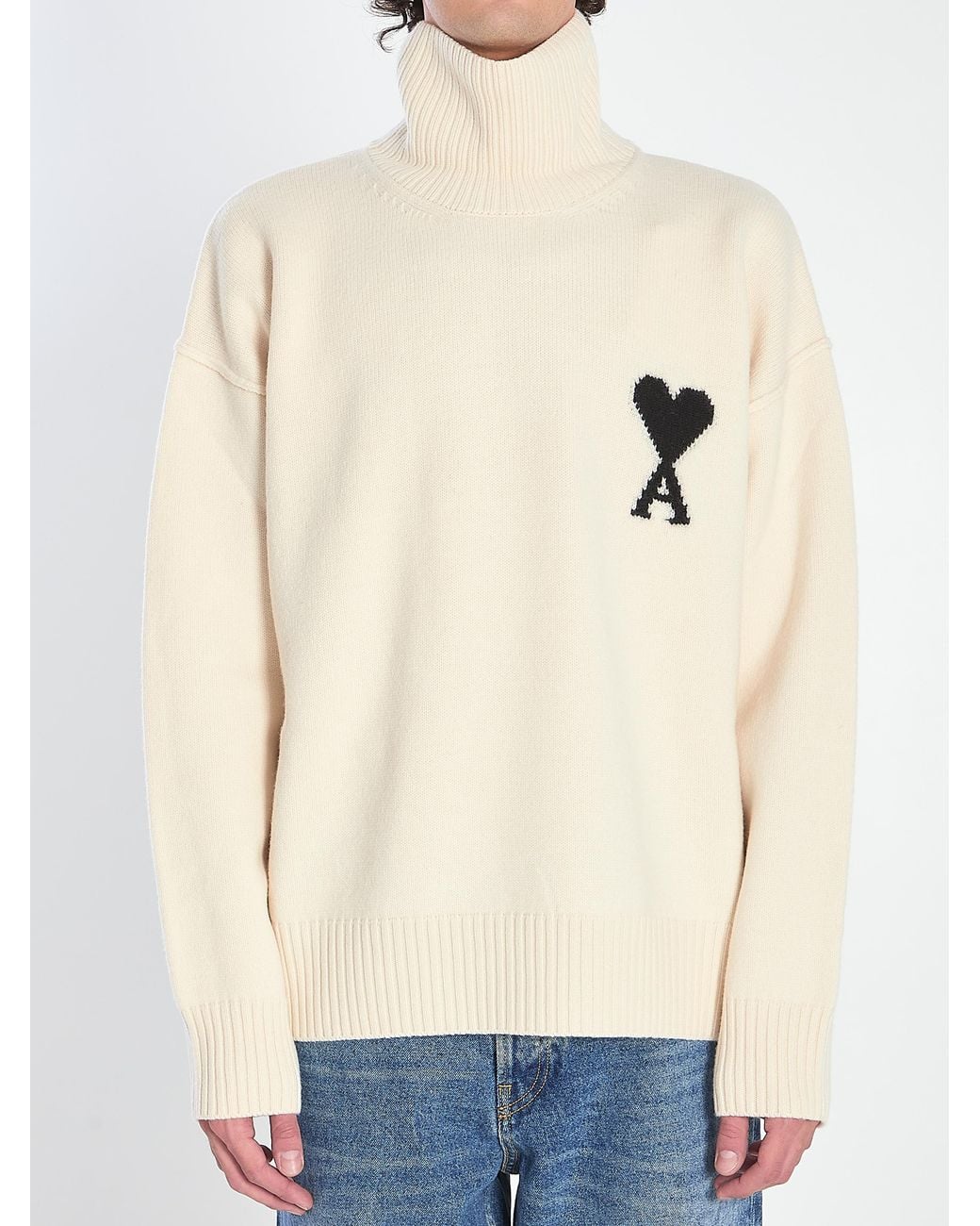 AMI Natural Ivory Wool Sweater for men