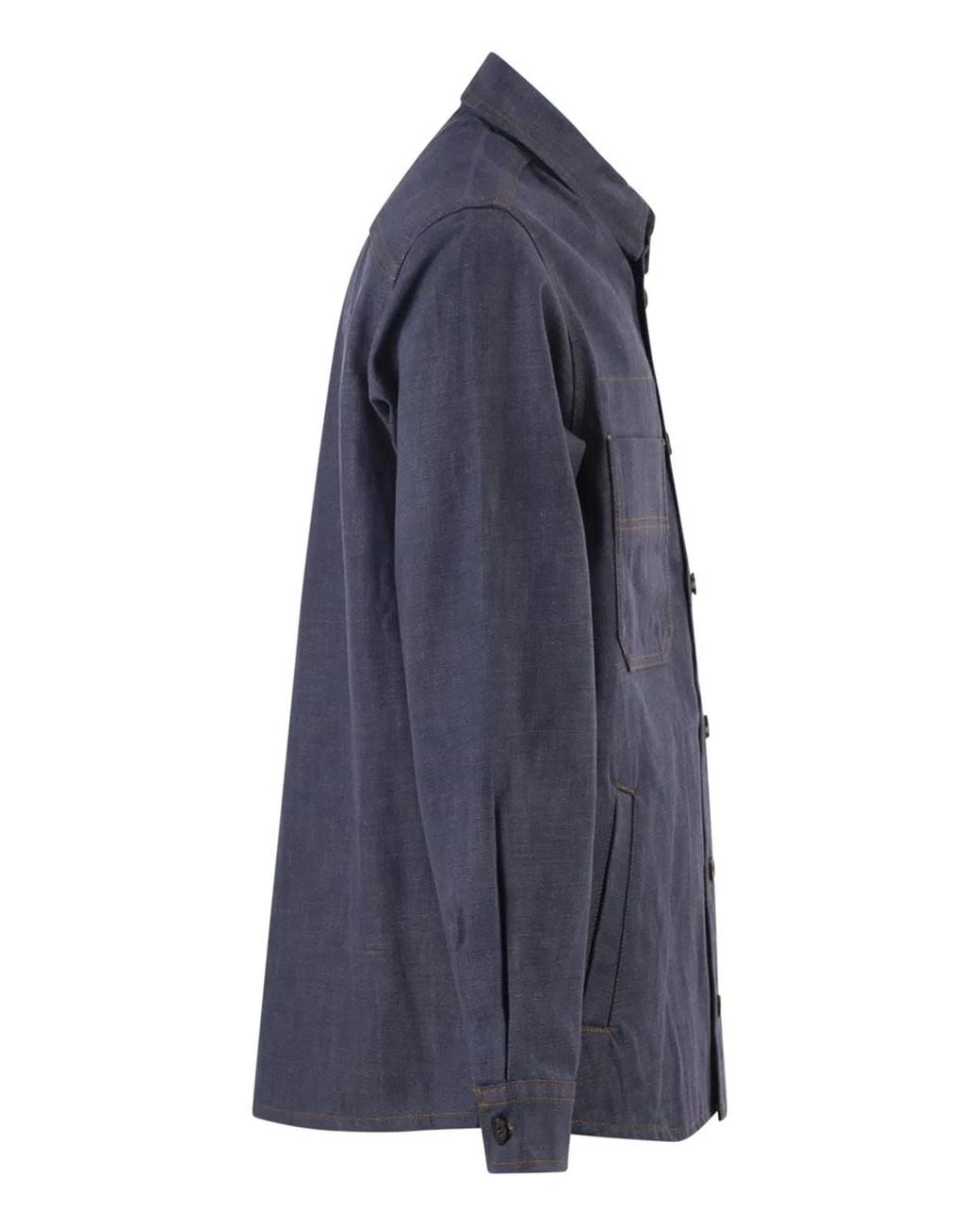 A.P.C. Blue Cotton Denim Shirt With Patch Pockets for men