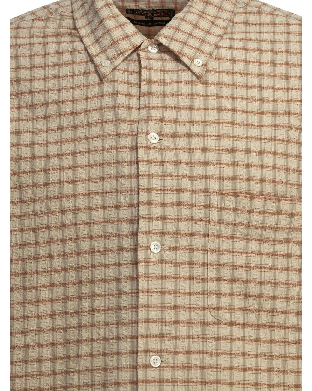 Beams Plus Brown Open Bd Sucker Cotton Linen Casual Shirt for men