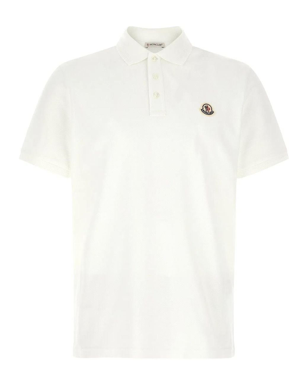 Moncler White Logo Patch Polo Shirt for men