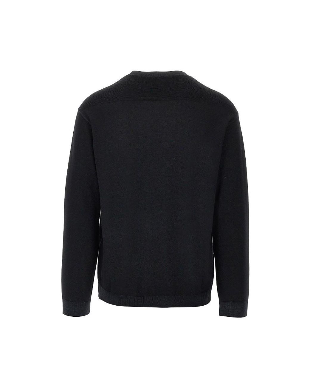 Emporio Armani Black Garment Dyed Wool Crewneck Sweater for men