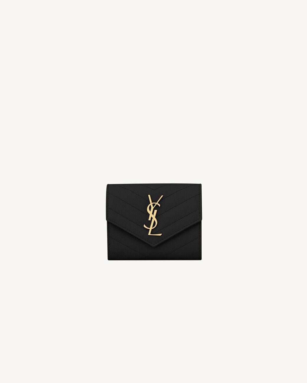 Saint Laurent White Cassandre Matelassé Compact Tri Fold Wallet