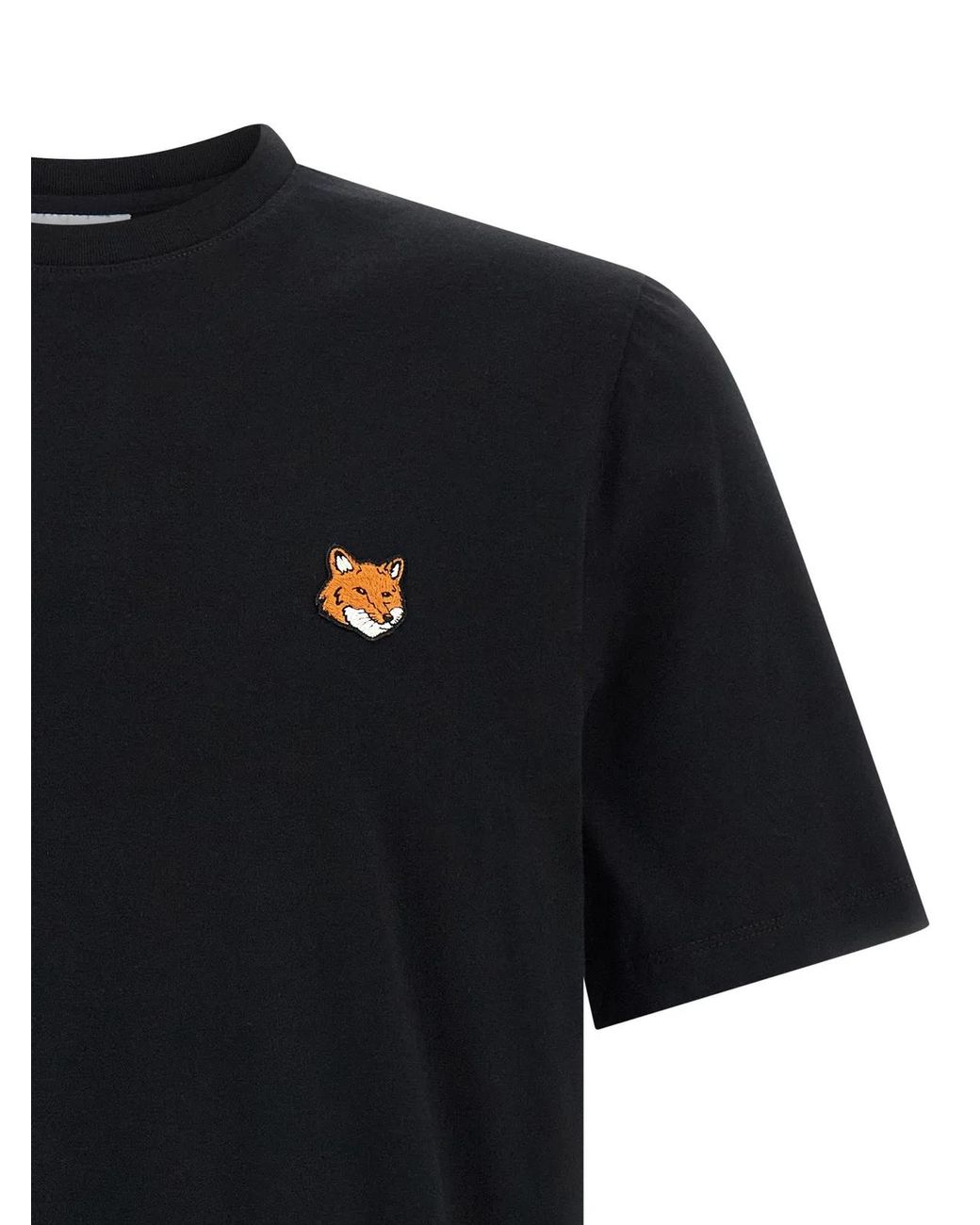 Maison Kitsuné Black Crew Neck Cotton T-Shirt With Logo for men