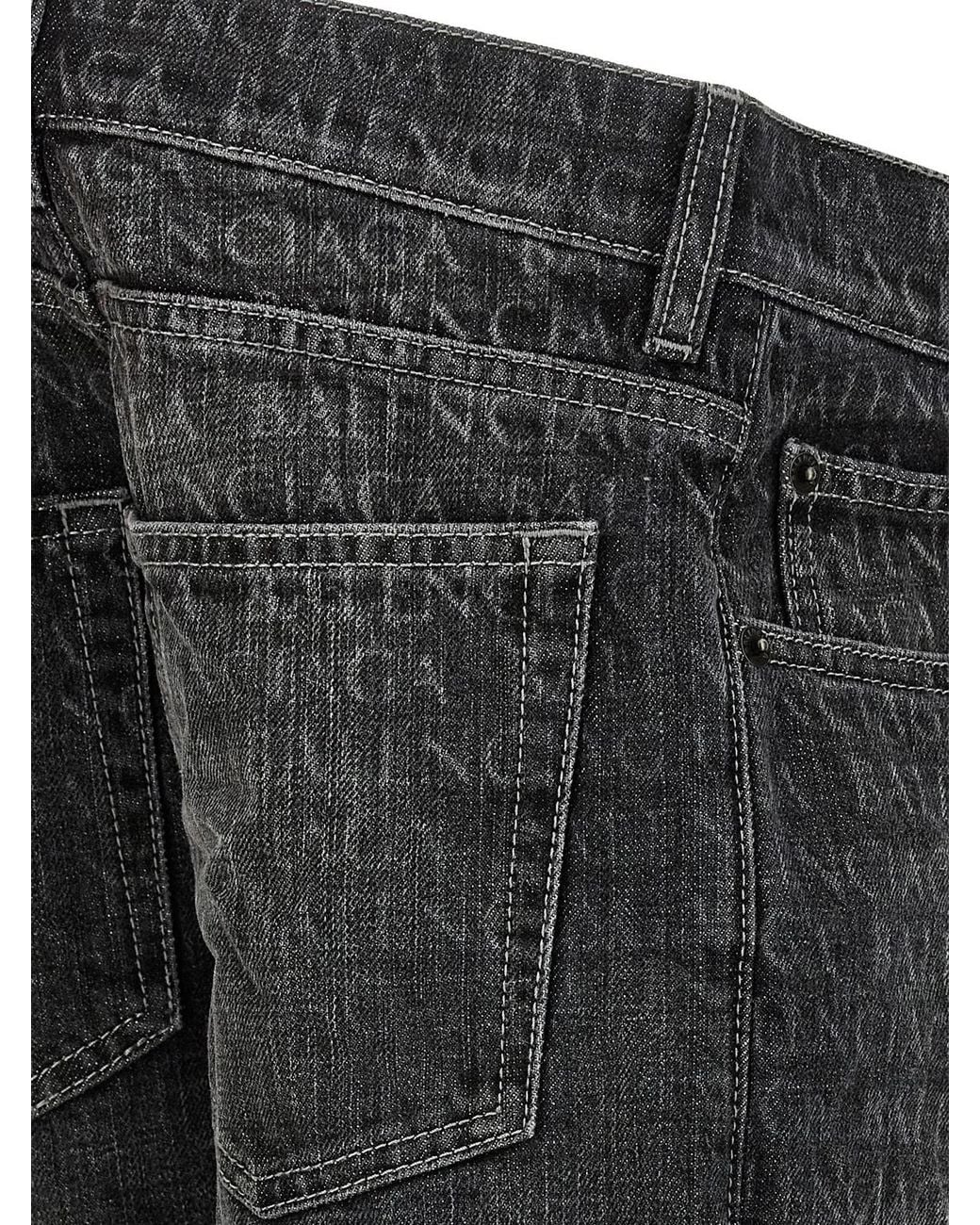 Balenciaga Black Logo-Print Wide-Leg Jeans
