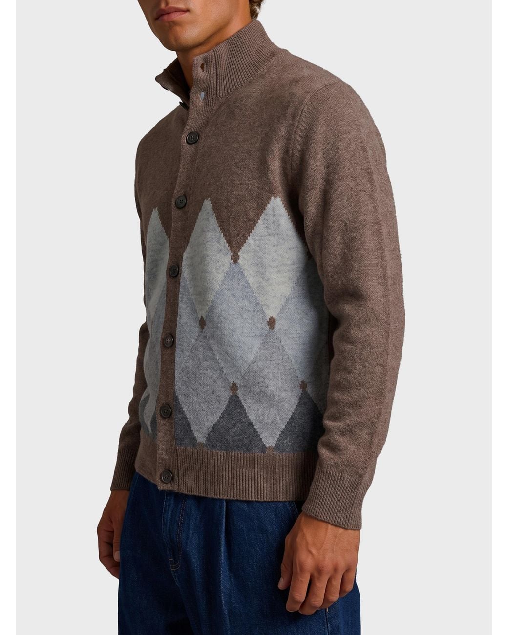 Ballantyne Brown Cashmere Diamond Cardigan for men