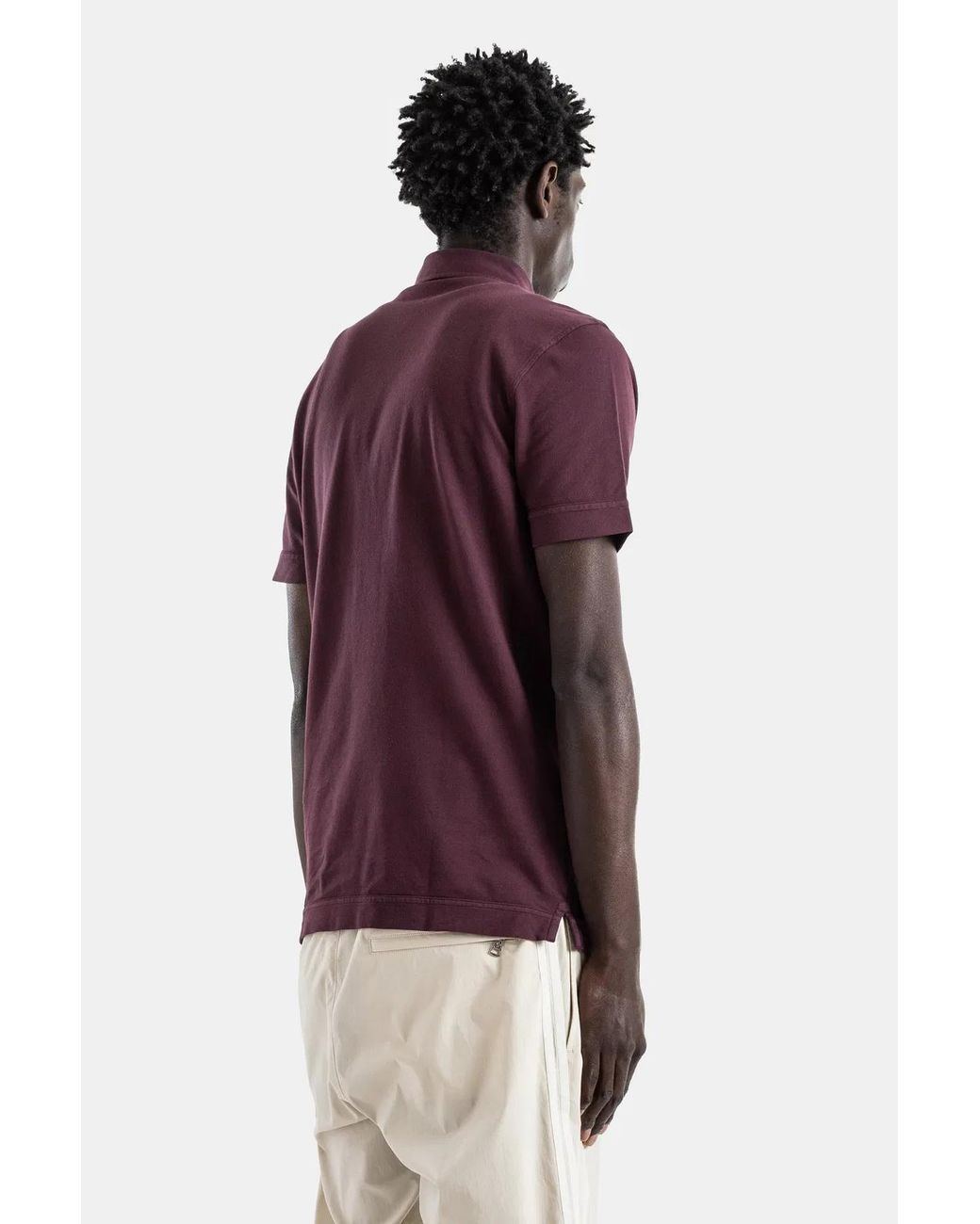 Moncler Purple Polo Coton Piqué Bordeaux Lavé Poche Poitrine Logo Métal for men
