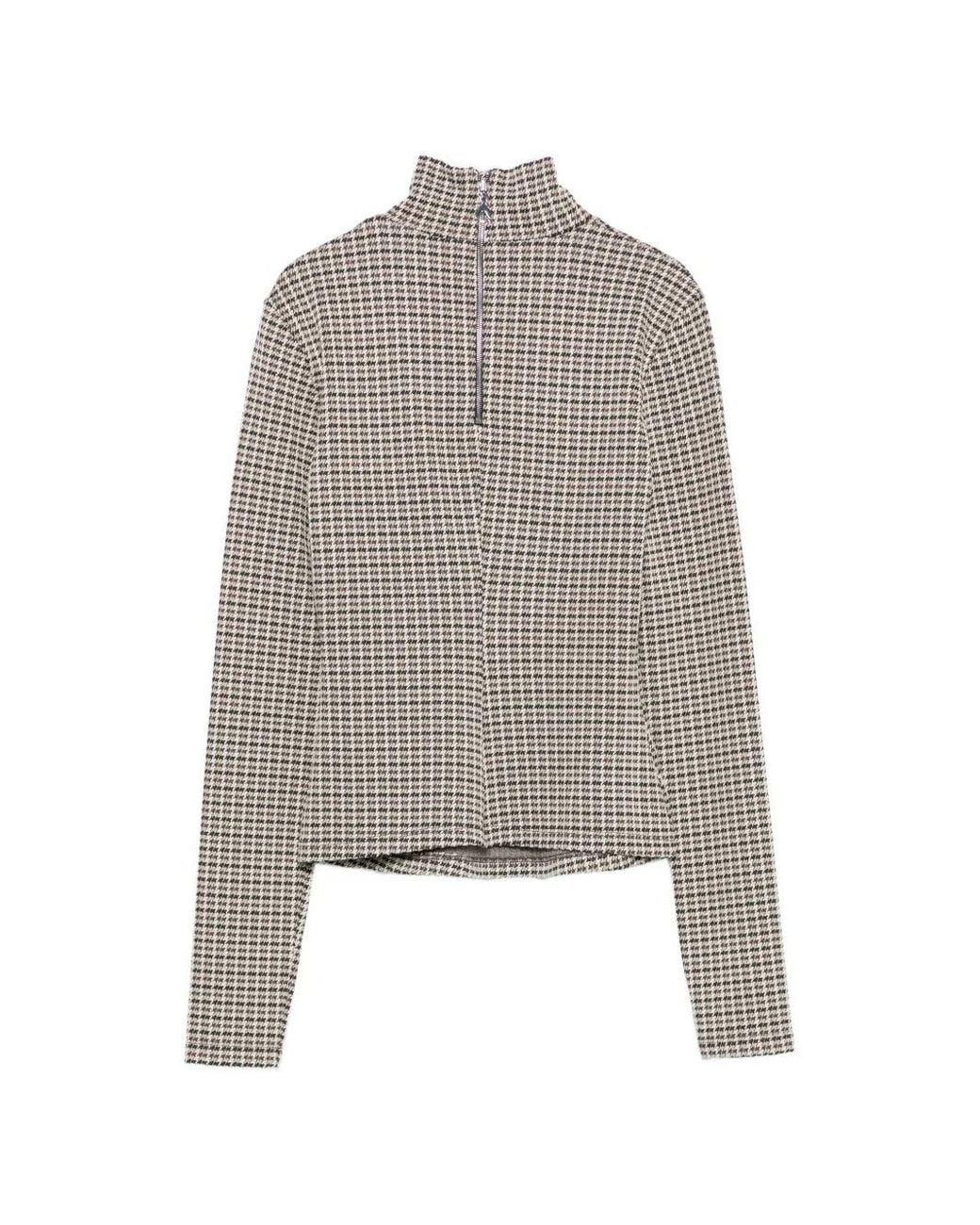 Patrizia Pepe Gray Micro Plaid Top With High Neck