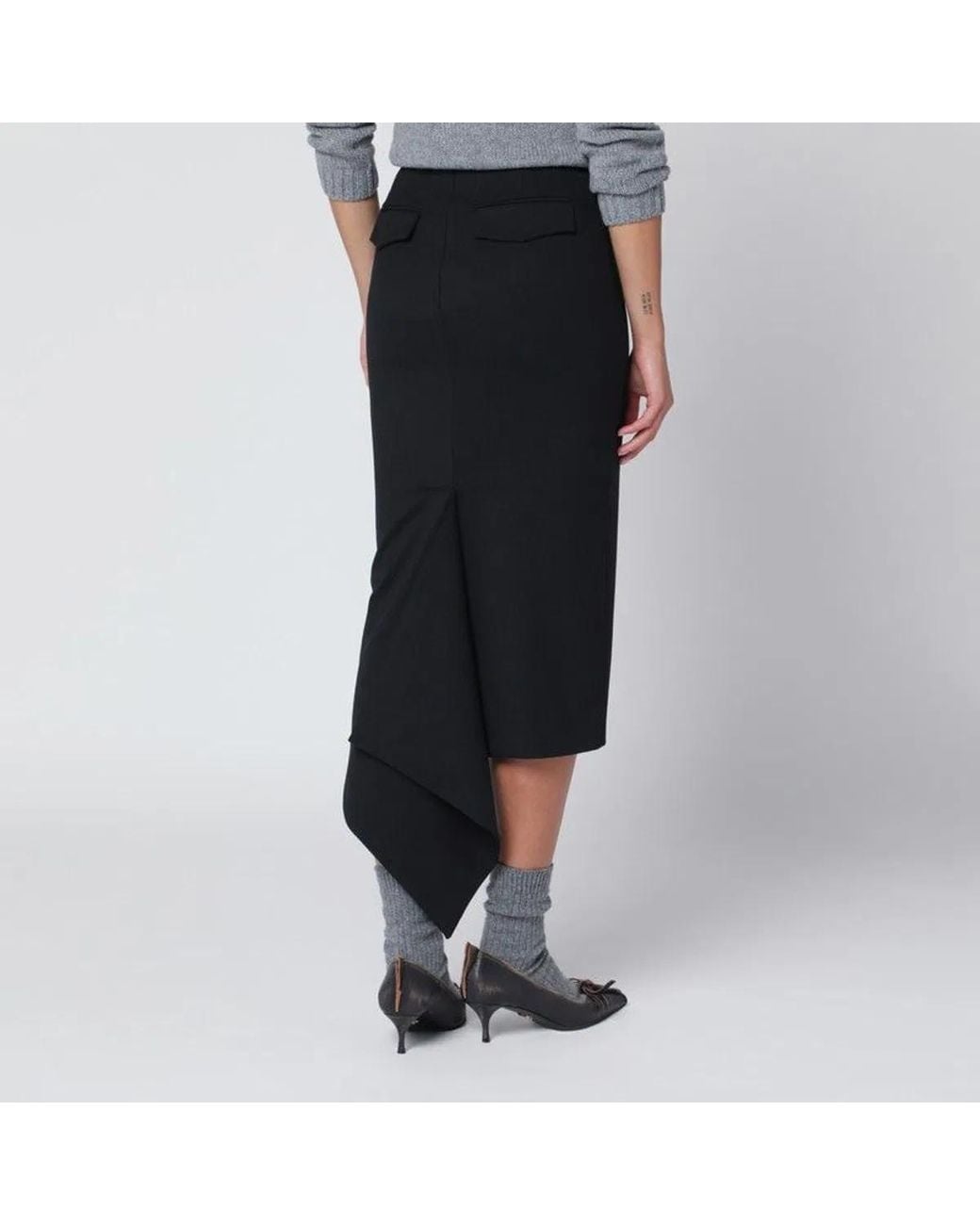 THE LATEST Black Cotton Midi Skirt