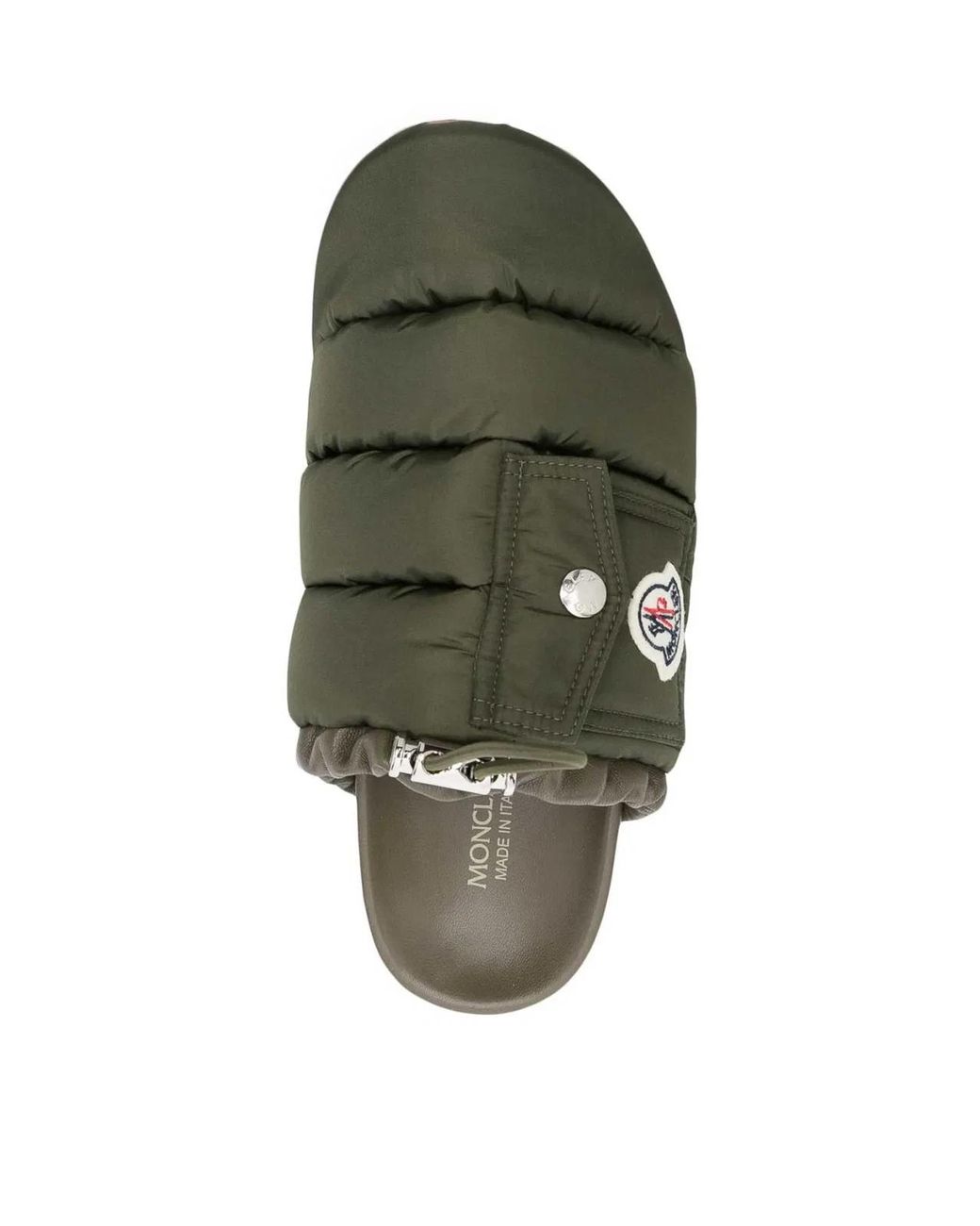 Moncler Green Mon Pocket Logo Patch Padded Down Mules