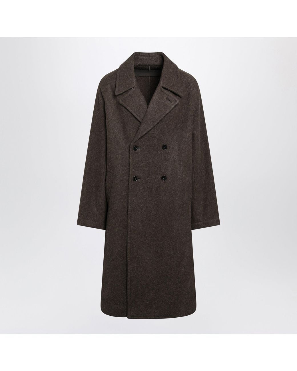 Lemaire Black Long Double-Breasted Mud Wool And Alpaca Coat for men