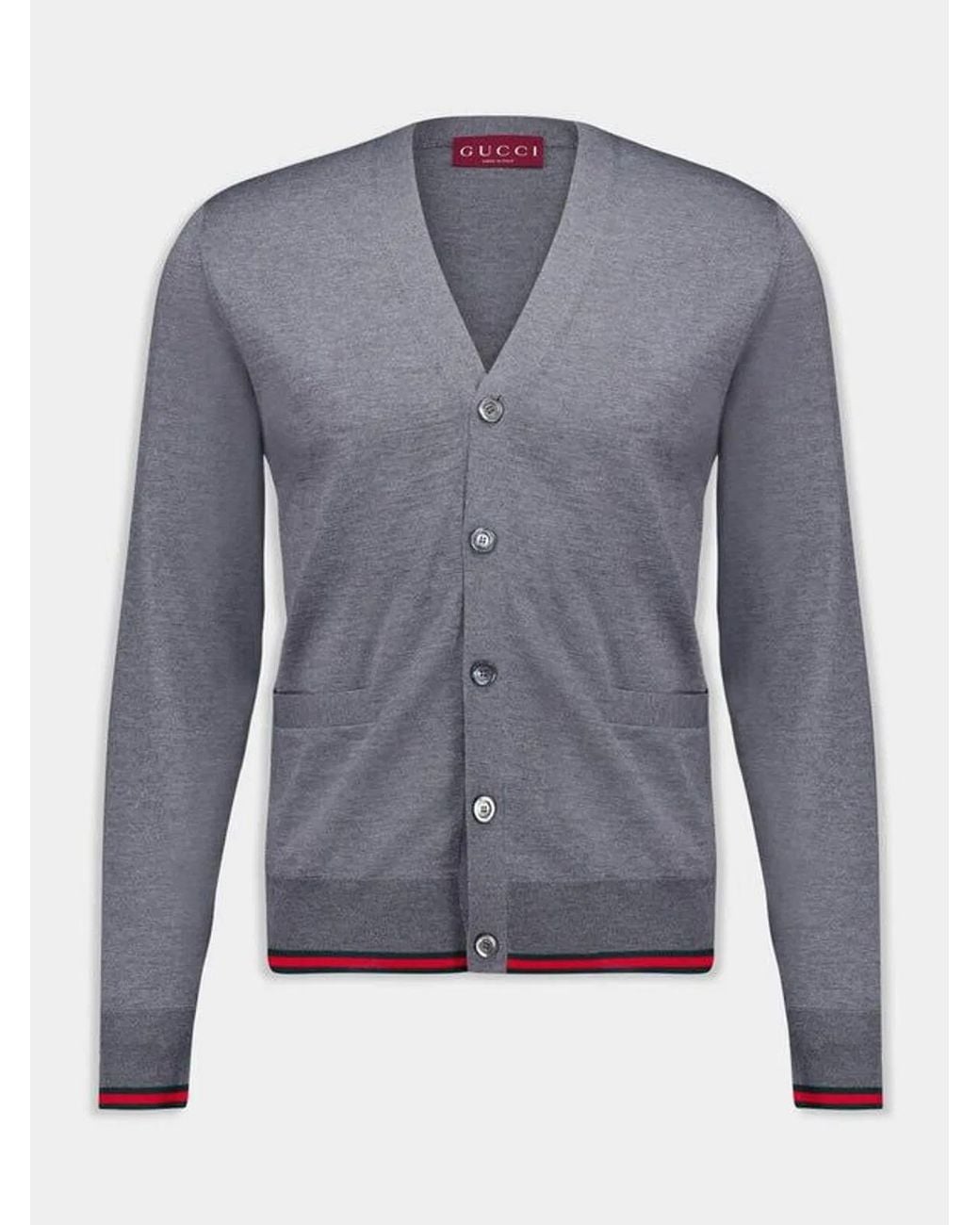Gucci Blue Wool Knit Cardigan With Web for men