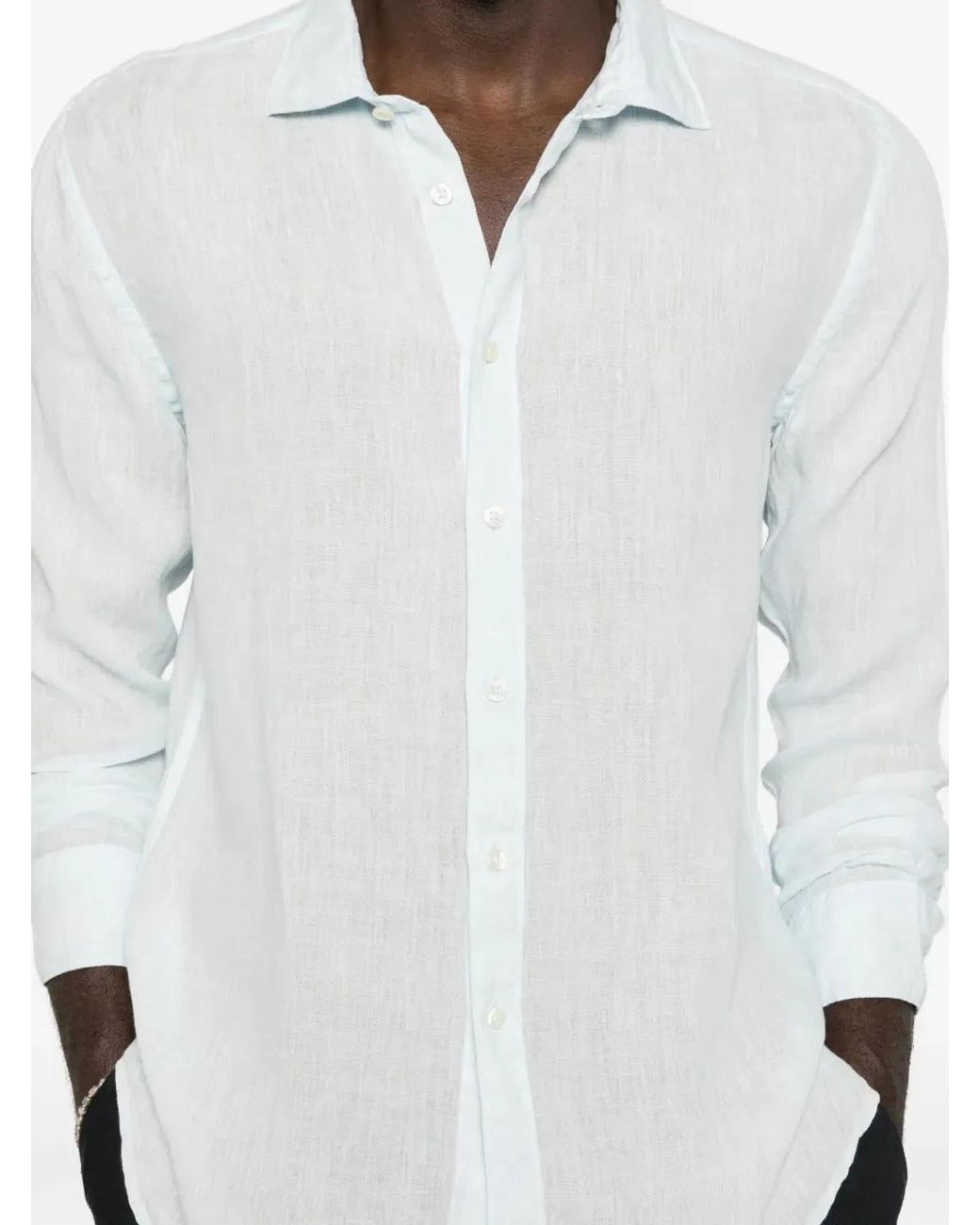 120% Lino White Slim Fit Shirt for men