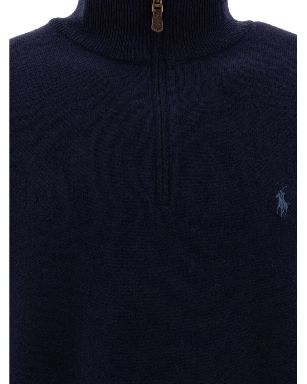 Polo Ralph Lauren Blue Wool Half-Zip Sweater for men