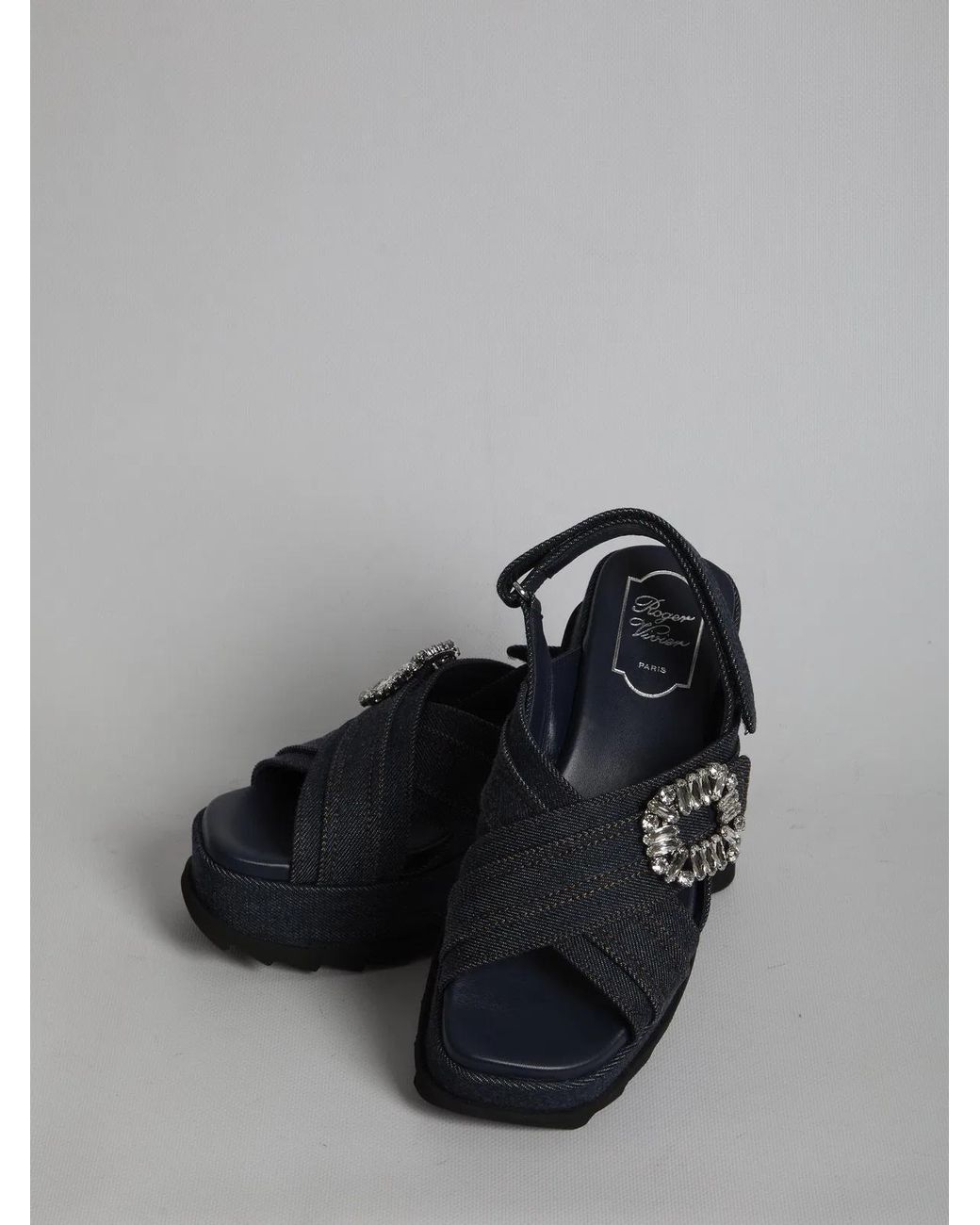 Roger Vivier Black Denim Wedge Sandals