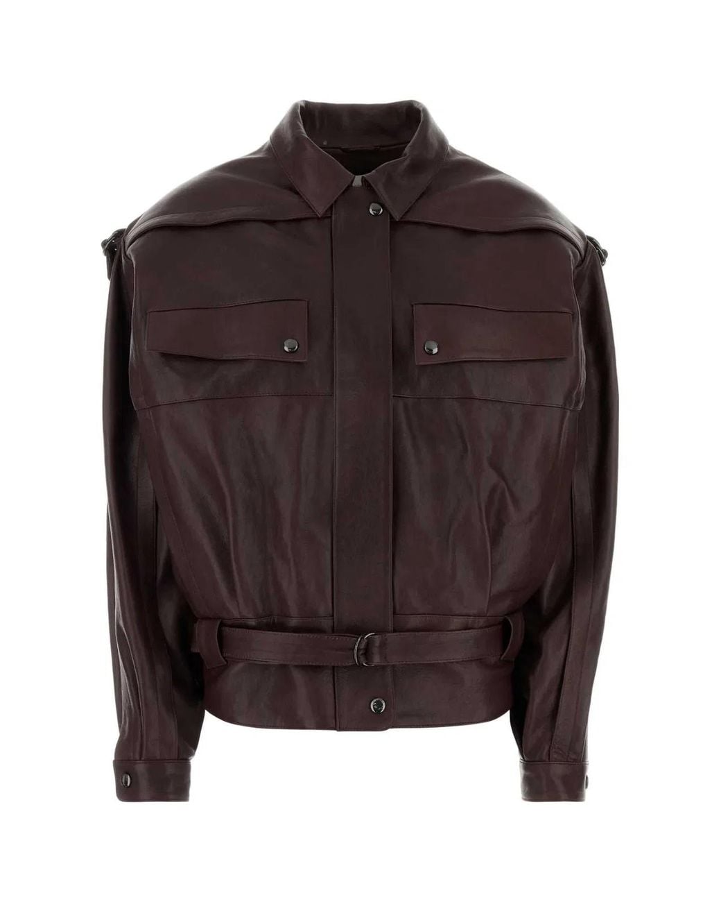 Magda Butrym Brown Burgundy Leather Oversize Jacket