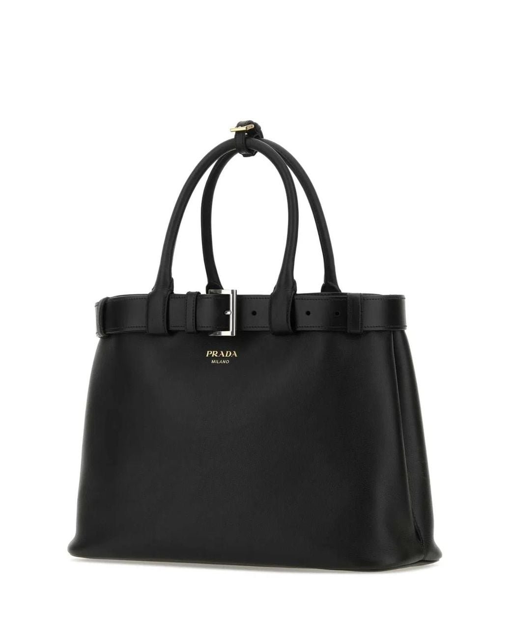 Prada Black Leather Buckle Large Handbag