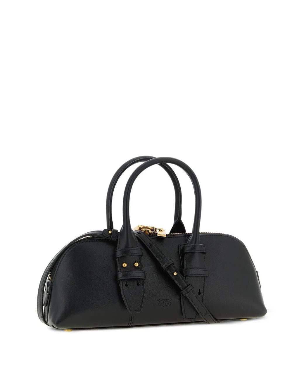 Pinko Black Leather Bowling Bag Horizontal