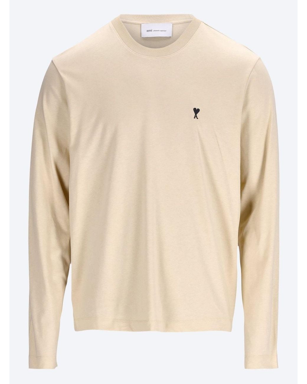 AMI Natural Long-Sleeve T-Shirt With Contrasted Ami D for men