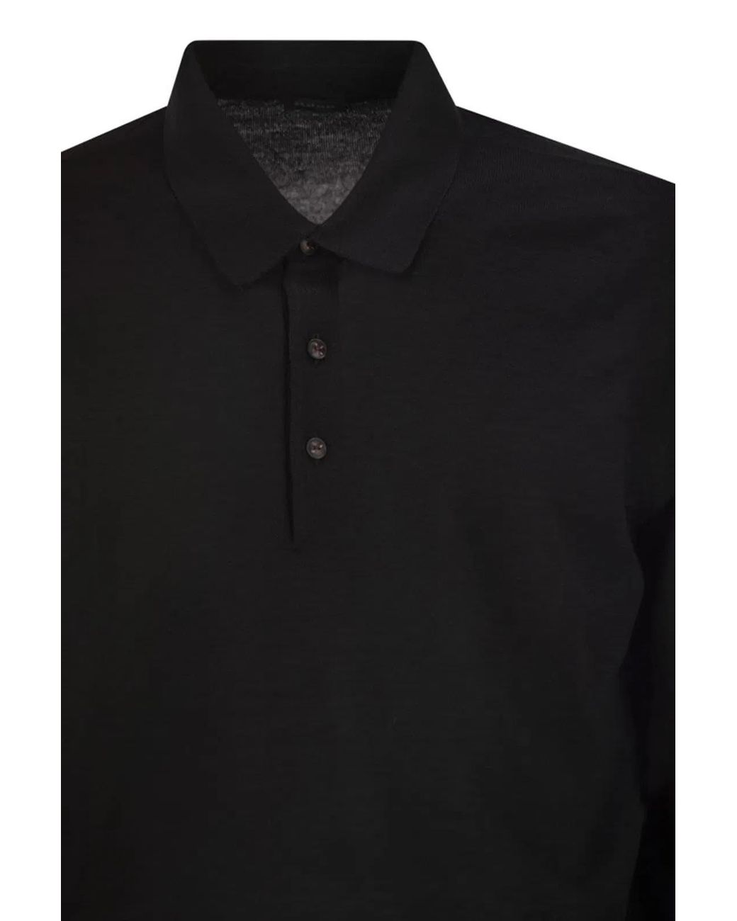 Kiton Black Long-Sleeved Wool Polo Shirt for men