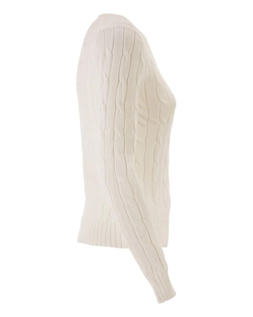 Polo Ralph Lauren White Cotton Cable Knit Jumper With V-Neck