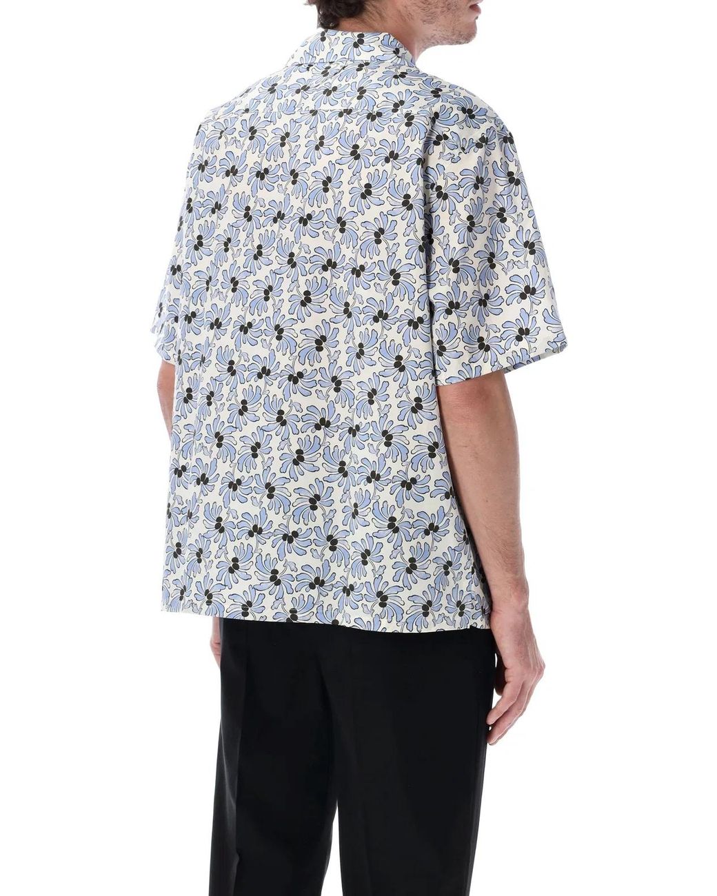 Prada Blue Freesia Printed Bowling Shirt for men