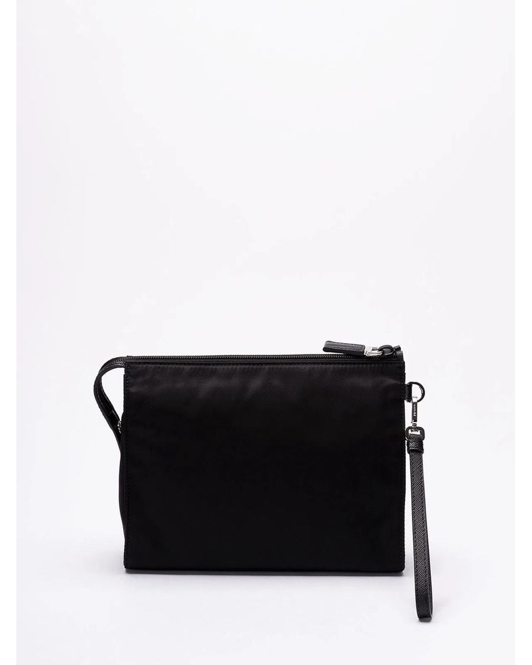 Prada Black Nylon Calfskin Enamel Clutch Bag for men