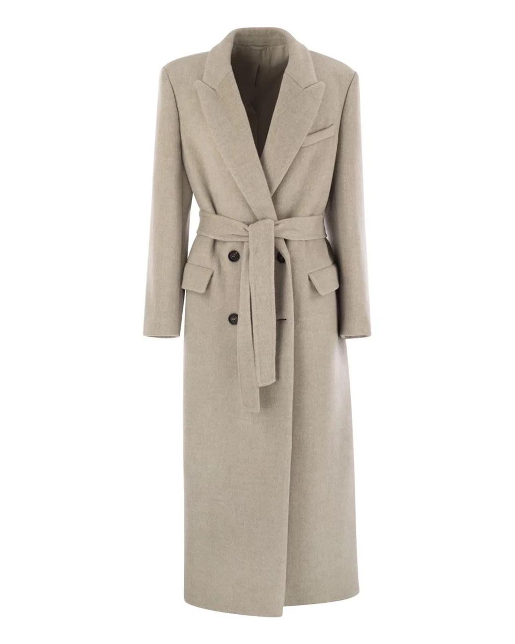 Brunello Cucinelli Natural Double-Breasted Coat