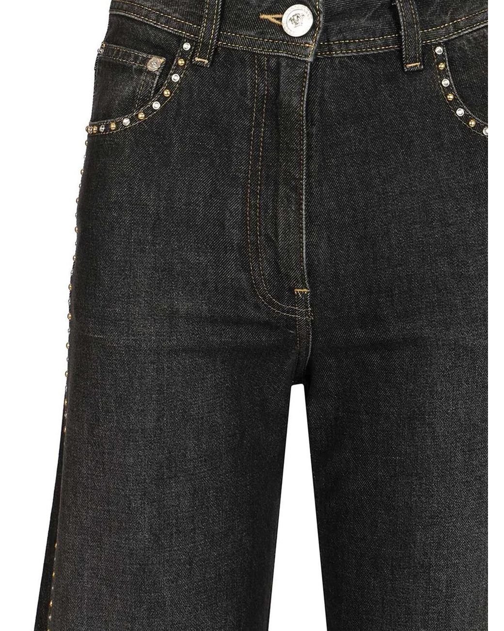 Versace Black Regular High-Waisted Decorated Jeans