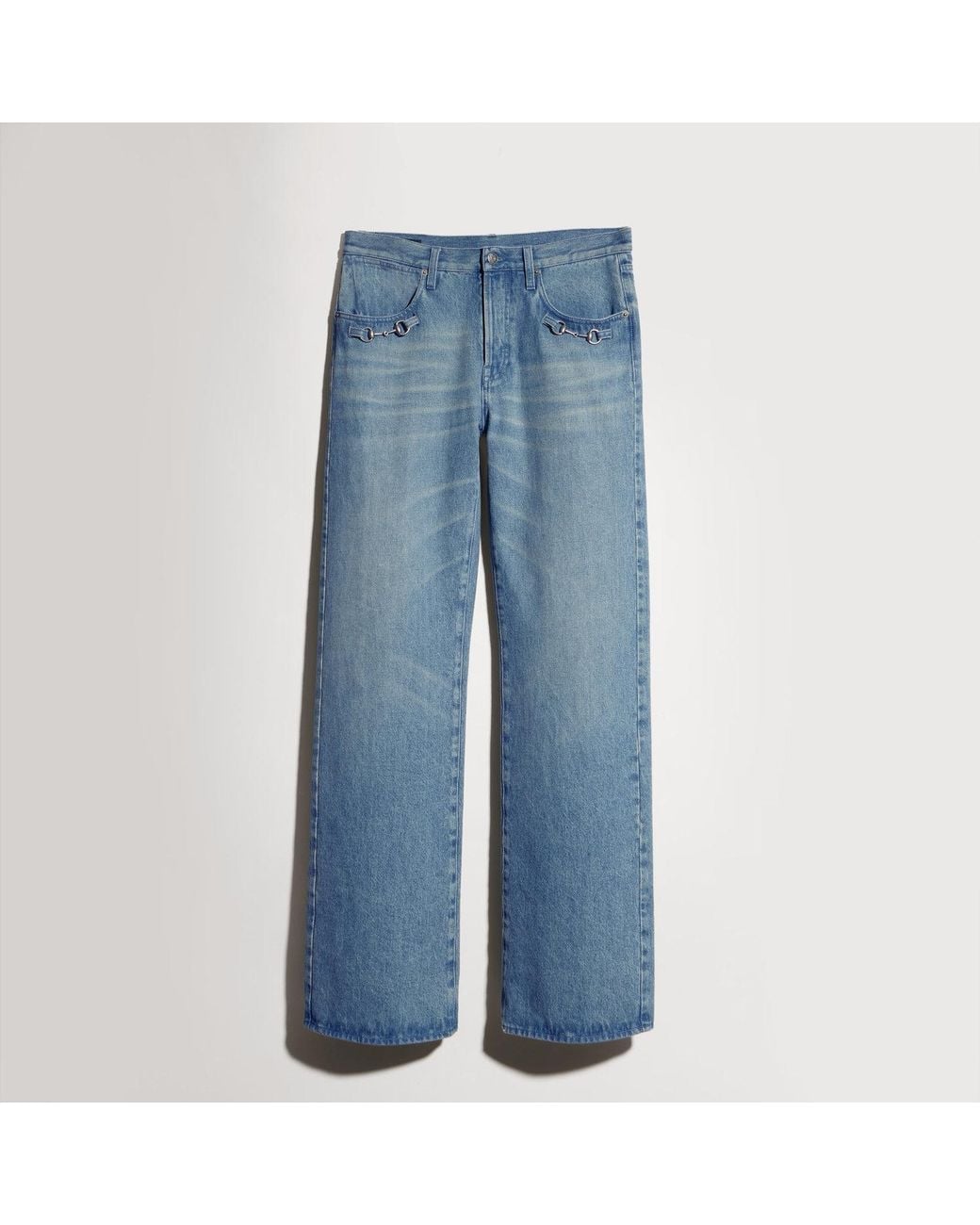 Gucci Blue Flared Cotton Denim Pants With Horsebit for men