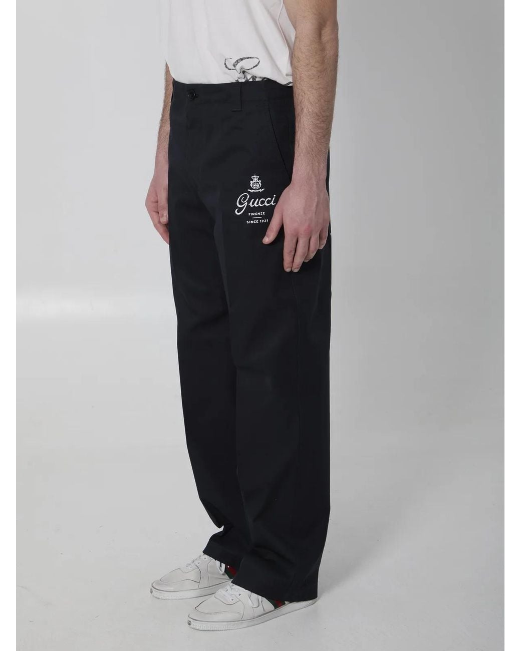 Gucci Black Printed Cotton Twill Pants for men