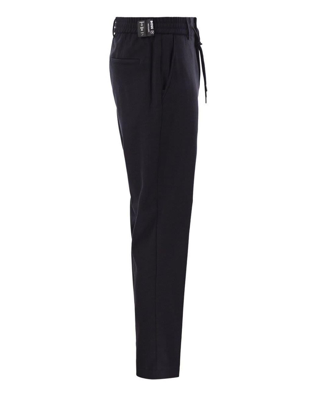 Boss Blue Virgin Wool-Blend Tapered Fit Trousers With Drawstring for men