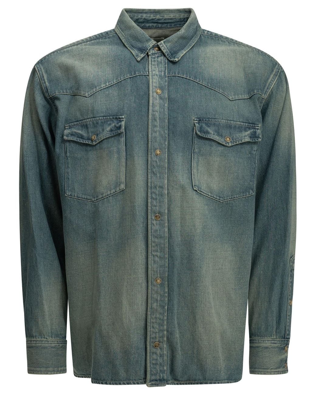 A.PRESSE Green Lightblue Cotton Casual Shirt for men