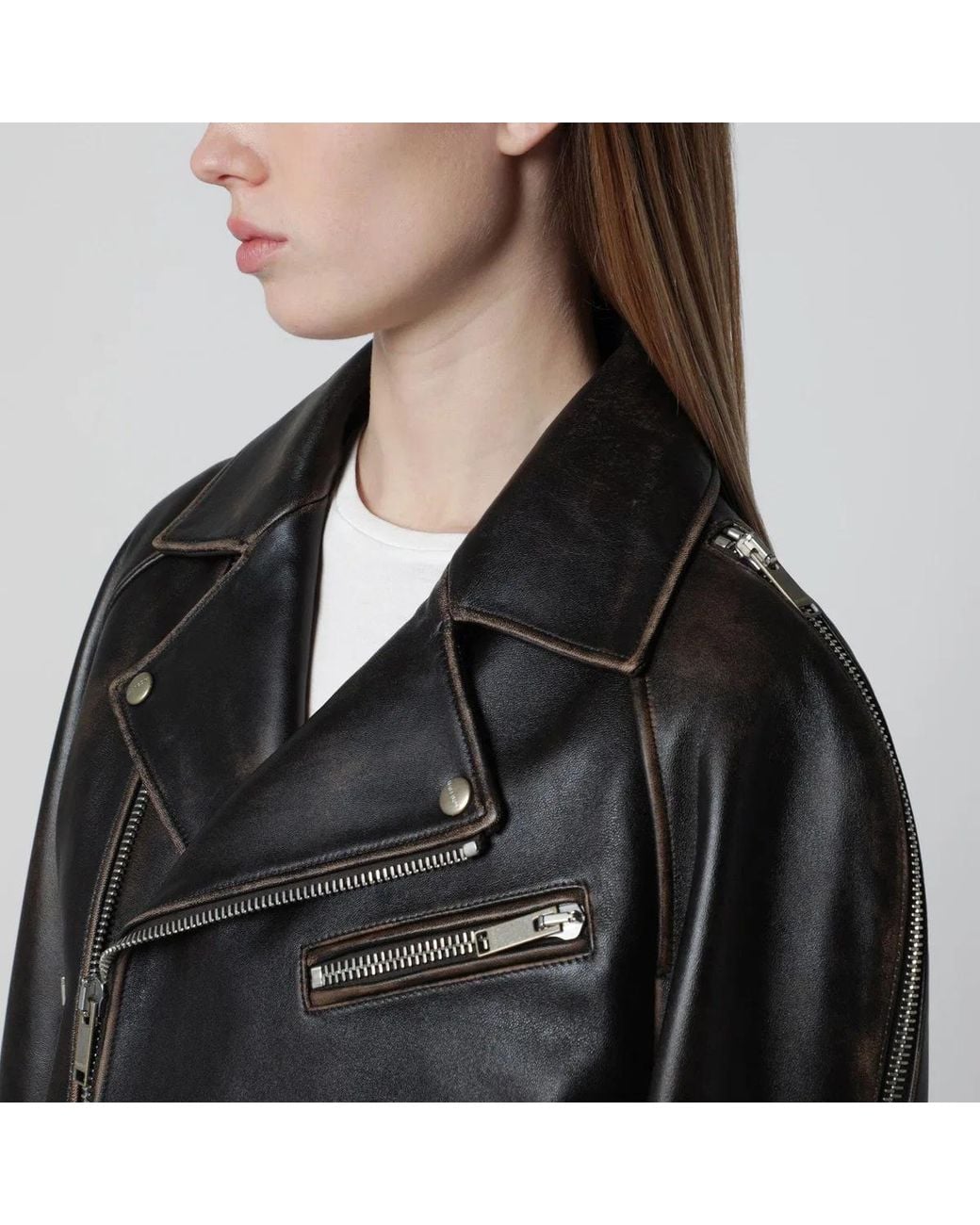 Halfboy Black Oversized Dark Leather Biker Jacket